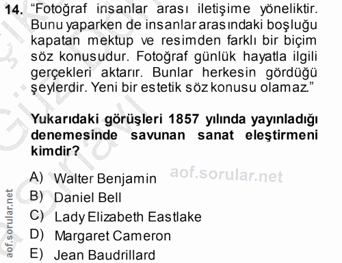 14. soru: "Fotoğraf insanlar arası iletişime yöneliktir. Bunu yaparken de insanlararas ındaki boşluğu kapatan mektup ve resimde…