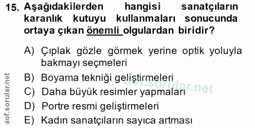 15. soru: Aşağıdakilerden hangisi sanatçiların karanlık kutuyu kullanmaları sonucunda ortaya çıkan önemli olgulardan biridir? A…