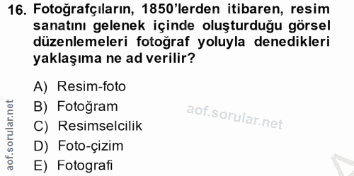 16. soru: Fotoğrafçıların, 1850'lerden itibaren, resim sanatını gelenek içinde oluşturduğu görsel düzenlemeleri fotoğraf yoluyl…