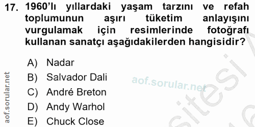 17. soru: 1960'lı yıllardaki yaşam tarzını ve refah toplumunun aşırı tuketim anlayışını vurgulamak için resimlerinde fotoğrafı…