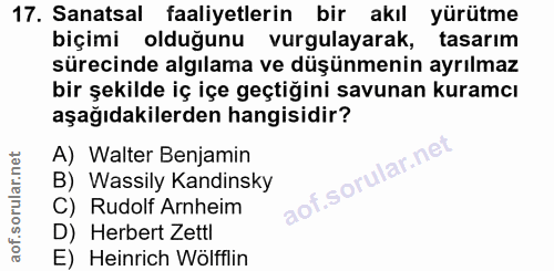 17. soru: Sanatsal faaliyetlerin bir akıl yürütme biçimi olduğunu vurgulayarak, tasarım sürecinde algılama ve düşünmenin ayrılm…