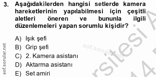 3. soru: Aşağıdakilerden hangisi setlerde kamera hareketlerinin yapılabilmesi için çeşitli. aletleri öneren ve bununla ilgili…