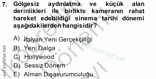 7. soru: Gölgesiz aydınlatma ve küçük alan derinlikleri ile birlikte kameranın rahat hareket edebildiği sinema tarihi dönemi a…