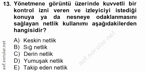 13. soru: Yönetmene görüntü üzerinde kuvvetli bir kontrol izni veren ve izleyiciyi istediği konuya ya da nesneye odaklanmasını…