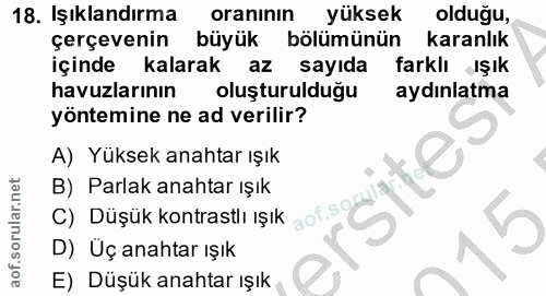 18. soru: Işıklandırma oranının yüksek olduğu, çerçevenin büyük bölümünün karanlık içinde kalarak az sayıda farklı ışık havuzla…