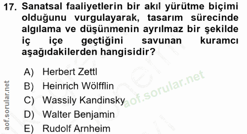 17. soru: Sanatsal faaliyetlerin bir akıl yürütme biçimi olduğunu vurgulayarak, tasarım sürecinde algılama ve düşünmenin ayrılm…