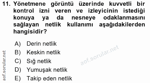 11. soru: Yönetmene görüntü üzerinde kuvvetli bir kontrol izni veren ve izleyicinin istediği konuya ya da nesneye odaklanmasını…