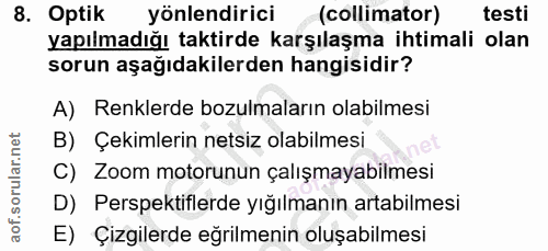 8. soru: Optik yönlendirici (collimator) testi yapılmadığı taktirde karşılaşma ihtimali olan sorun aşağıdakilerden hangisidir?…