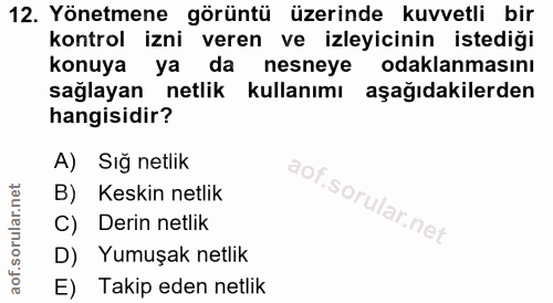12. soru: Yönetmene görüntü üzerinde kuvvetli bir kontrol izni veren ve izleyicinin istediği konuya ya da nesneye odaklanmasını…