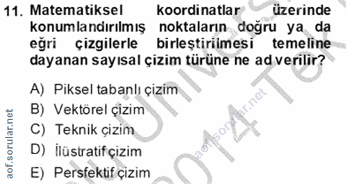 11. soru: Matematiksel koordinatlar üzerinde konumlandırılmış noktaların doğru ya da eğri çizgilerle birleştirilmesi temeline d…