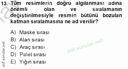 13. soru: Tüm resimlerin doğru algılanması adına önemli olan ve siralamanın değiştirilmesiyle resmin bütünü bozulan katman sıra…
