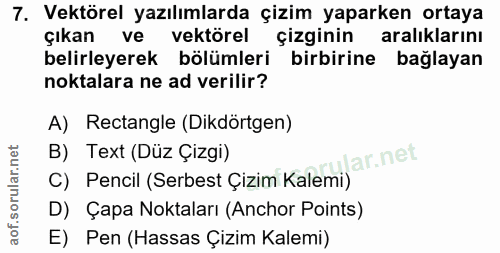 7. soru: Vektörel yazılımlarda çizim yaparken ortaya çıkan ve vektörel çizginin aralıklarını belirleyerek bölümleri birbirine…