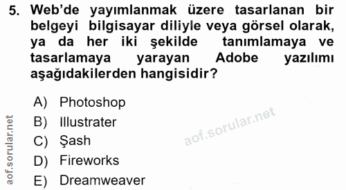5. soru: Web'de yayımlanmak üzere tasarlanan bir belgeyi bilgisayar diliyle veya görsel olarak, ya da her iki şekilde tanımlam…