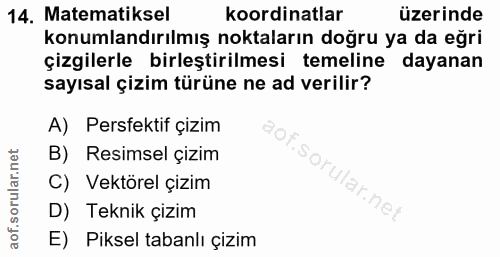 14. soru: Matematiksel koordinatlar üzerinde konumlandırılmış noktaların doğru ya da eğri çizgilerle birleştirilmesi temeline d…