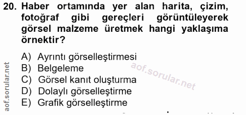 20. soru: Haber ortamında yer alan harita, çizim, fotoğraf gibi gereçleri görüntüleyerek görsel malzeme üretmek hangi yaklaşıma…