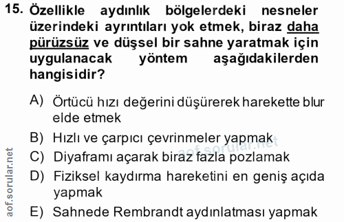 15. soru: Özellikle aydınlık bölgelerdeki nesneler üzerindeki ayrıntıları yok etmek, biraz daha pürüzsüz ve düşsel bir sahne ya…