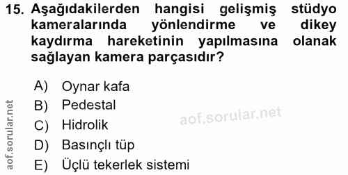 15. soru: Aşağıdakilerden hangisi gelişmiş stüdyo kameralarında yönlendirme ve dikey kaydırma hareketinin yapılmasına olanak sa…