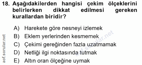 18. soru: Aşağıdakilerden hangisi çekim ölçeklerini belirlerken dikkat edilmesi gereken kurallardan biridir? A) Harekete göre n…