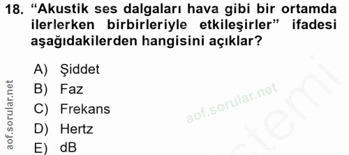 18. soru: "Akustik ses dalgaları hava gibi bir ortamda ilerlerken birbirleriyle etkileşirler" ifadesi aşağıdakilerden hangisini…