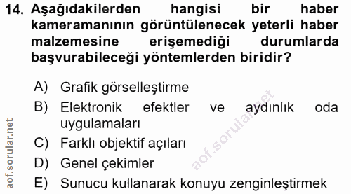 14. soru: Aşağıdakilerden hangisi bir haber kameramanının görüntülenecek yeterli haber malzemesine erişemediği durumlarda başvu…