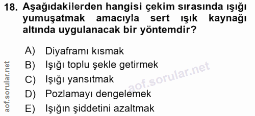 18. soru: Aşağıdakilerden hangisi çekim sırasında ışığı yumuşatmak amacıyla sert ışık kaynağı altında uygulanacak bir yöntemdir…