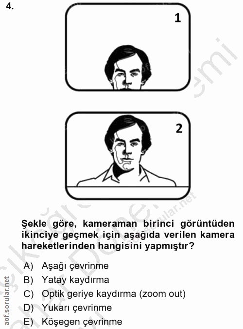 4. soru: 1 2 Şekle göre, kameraman birinci görüntüden ikinciye geçmek için aşağıda verilen kamera hareketlerinden hangisini ya…