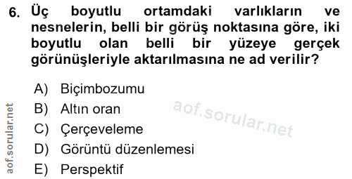 6. soru: Uç boyutlu ortamdaki varlıkların ve nesnelerin, belli bir görüş noktasına göre, iki boyutlu olan belli bir yüzeye ger…