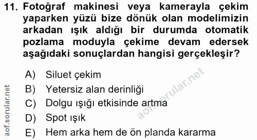 11. soru: Fotoğraf makinesi veya kamerayla çekim yaparken yüzü bize dönük olan modelimizin arkadan ışık aldığı bir durumda otom…