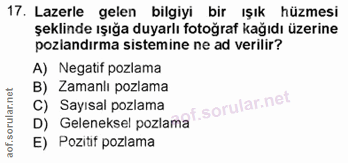 17. soru: Lazerle gelen bilgiyi bir ışık hüzmesi şeklinde ışığa duyarlı fotoğraf kağıdı üzerine pozlandirma sistemine ne ad ver…