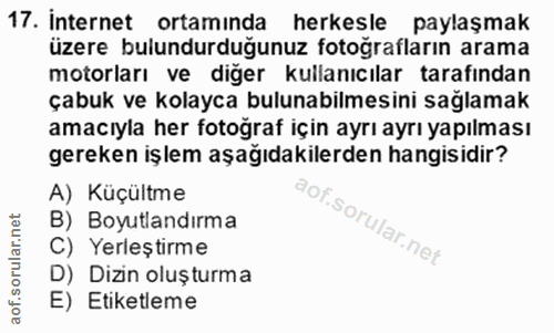 17. soru: İnternet ortamında herkesle paylaşmak üzere bulundurduğunuz fotoğrafların arama motorları ve diger kullanıcılar taraf…