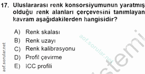 17. soru: Uluslararası renk konsorsiyumunun yaratmış olduğu renk alanları çerçevesini tanımlayan kavram aşağıdakilerden hangisi…