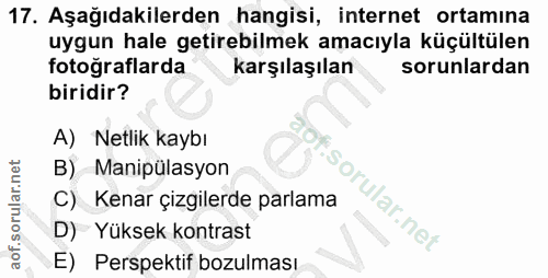17. soru: Aşağıdakilerden hangisi, internet ortamina uygun hale getirebilmek amacıyla küçültülen fotoğraflarda karşılaşılan sor…
