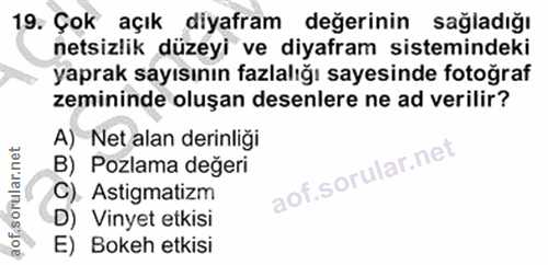 19. soru: Çok açık diyafram değerinin sagladiğı netsizlik düzeyi ve diyafram sistemindeki yaprak sayısının fazlalığı sayesinde…