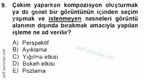 9. soru: Çekim yaparken kompozisyon oluşturmak ya da genel bir görüntünün içinden seçim yapmak ve istenmeyen nesneleri görüntü…