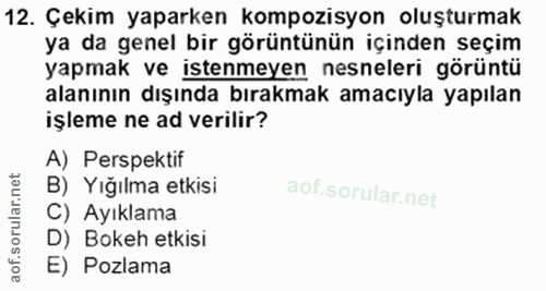 12. soru: Çekim yaparken kompozisyon oluşturmak ya da genel bir görüntünün içinden seçim yapmak ve istenmeyen nesneleri görüntü…