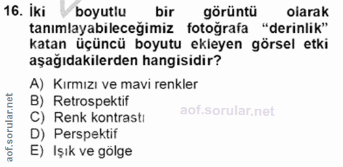 16. soru: iki boyutlu bir görüntü olarak tanımlayabıleceğımız fotoğrafa "derinlik" katan üçüncü boyutu ekleyen görsel etki aşağ…