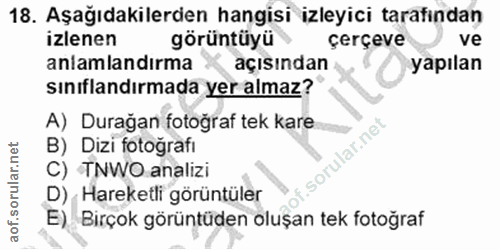 18. soru: Aşağıdakilerden hangisi izleyici tarafından izlenen görüntüyü çerçeve ve anlamlandırma açısından yapılan sınıflandırm…