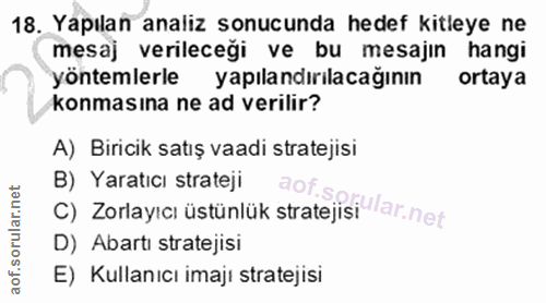 18. soru: Yapılan analiz sonucunda hedef kitleye ne mesaj verileceği ve bu mesajın hangi yöntemlerle yapılandırılacağının ortay…