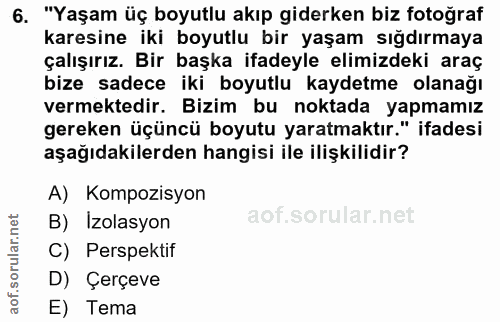 6. soru: "Yaşam üç boyutlu akıp giderken biz fotoğraf karesine iki boyutlu bir yaşam sığdırmaya çalışırız. Bir başka ifadeyle…