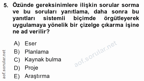 5. soru: Özünde gereksinimlere ilişkin sorular sorma ve bu soruları yanıtlama, daha sonra bu yanıtları sistemli biçimde örgütl…
