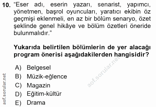 10. soru: "Eser adı, eserin yazarı, senarist, yapımcı, yönetmen, başrol oyuncuları, yaratıcı ekibin öz geçmişi eklenmeli, en az…