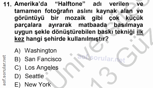 11. soru: Amerika'da "Halftone" adı verilen ve tamamen fotoğrafın aslını kaynak alan ve görüntüyü bir mozaik gibi çok küçük par…