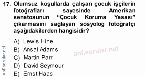 17. soru: Olumsuz koşullarda çalışan çocuk işçilerin fotoğrafları sayesinde Amerikan senatosunun "Çocuk Koruma Yasası" çıkarmas…