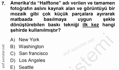 7. soru: Amerika'da "Halftone" adı verilen ve tamamen fotoğrafın aslını kaynak alan ve görüntüyü bir mozaik gibi çok küçük par…