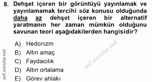 8. soru: Dehşet içeren bir görüntüyü yayınlamak ve yayınlamamak tercihi söz konusu olduğunda daha az dehşet içeren bir alterna…