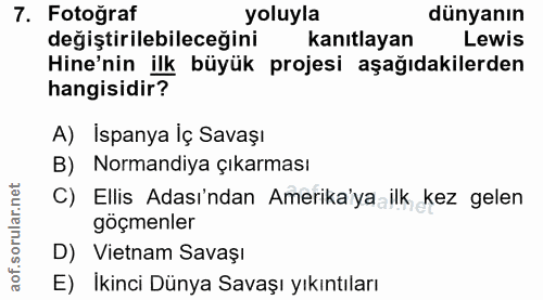 7. soru: Fotoğraf yoluyla dünyanın değiştirilebileceğini kanıtlayan Lewis Hine'nin ilk büyük projesi aşağıdakilerden hangisidi…