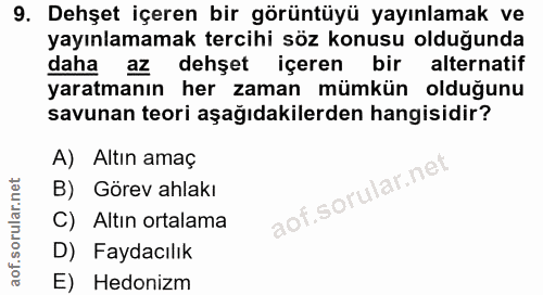 9. soru: Dehşet içeren bir görüntüyü yayınlamak ve yayınlamamak tercihi söz konusu olduğunda daha az dehşet içeren bir alterna…