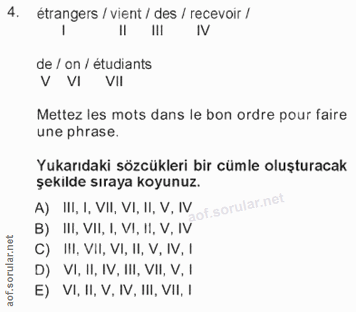 4. soru: étrangers / vient / des / recevoir / IV de / on / étudiants V VI VII Mettez les mots dans le bon ordre pour faire une…