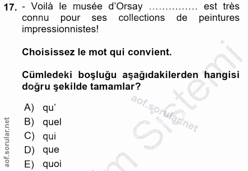 17. soru: - Voilà le musée d'Orsay est très connu pour ses collections de peintures impressionnistes! Choisissez le mot qui con…