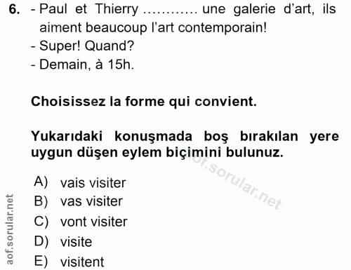 6. soru: - Paul et Thierry ............ une galerie d'art, ils aiment beaucoup l'art contemporain! - Super! Quand? - Demain, à…
